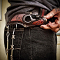 horizontal leather belt knife sheath with barbwire chain