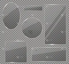 一套玻璃板。透明背景上的矢量玻璃横幅。透明。用于宣传