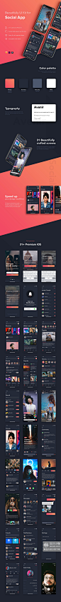深色的社交应用APP UI KIT模板套装下载 [Sketch]