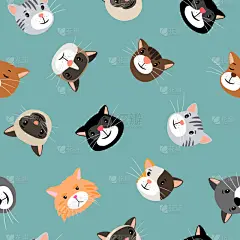 猫,四方连续纹样,动物头,可爱的,华丽的,纺织品,壁纸,动物,艺术品,裹住