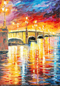 油画 石桥夜景图片