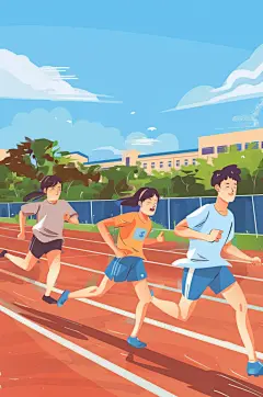 AI数字艺术扁平风校园运动会人物插画