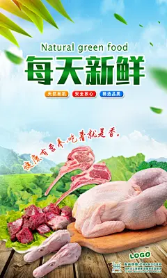 超市生鲜水果蔬菜猪肉肉类海报