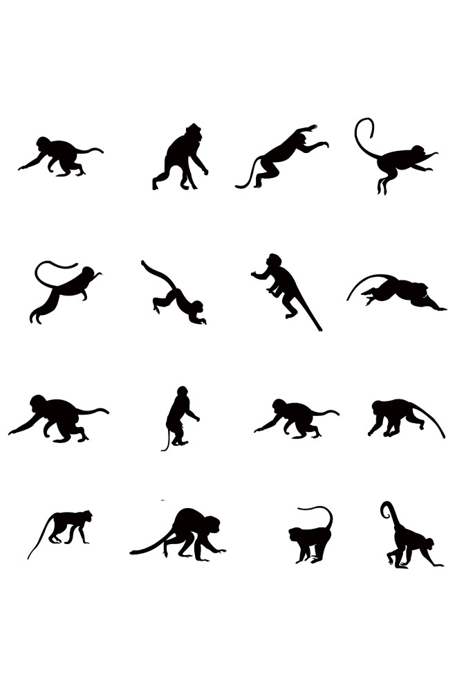 猴子矢量黑色剪影元素
