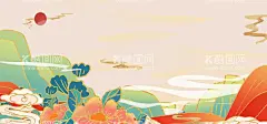 国潮背景  - 源文件下载【酷图网】国潮背景,中国风,中国文化,中国风海报,国潮装饰,国潮广告,国潮宣传,国潮手绘,国潮创意,国潮来袭,国潮海报,意境装饰,中国风山水,云雾,国潮中国风,国潮山水,孔明灯,山,山水,灯笼,祥云,落日,日出,太阳,绿色中国风,绿色山水,金色山峰