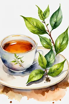 手绘文艺嫩绿味如甘霖茶叶插画