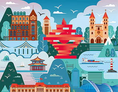 “青岛印象”城市插画设计