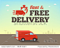 Illustration of  fast shipping concept. Truck van of delivery rides at high speed