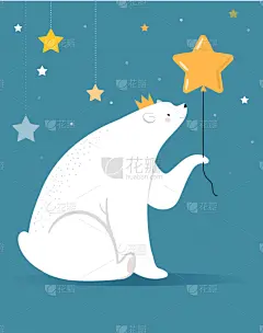 绘画插图,矢量,北极熊,拿着,贺卡,白色,星形,黄金,气球