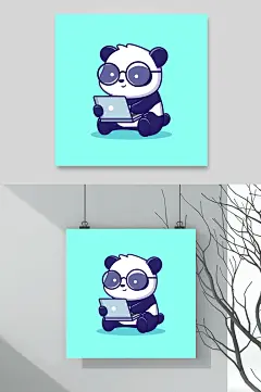 看电脑的眼镜熊猫表情包矢量素材