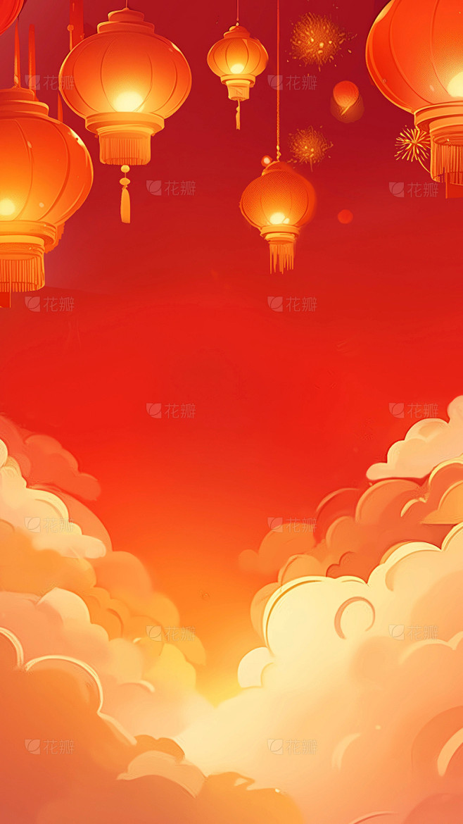 除夕&春节喜庆感灯笼祥云背景