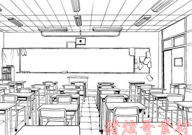 学校建筑教室陈设漫画场景背景线稿手稿集手绘临摹参考素材淘宝网