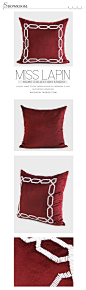 MISS LAPIN新古典/样板房沙发靠包抱枕/红色边框立体手工绣珠方枕