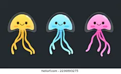 手绘可爱水母矢量风格插画