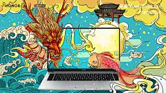 故事：
锦鲤问神龙说：神龙我如何才能像你一样，兴云雨、利万物，成为世人所景仰的大神。
神龙回：看见那个龙门了吗，你需不畏艰险，逆流而上，脱鳞涅槃才有可能一跃而过，化为苍龙，腾飞九天之上。