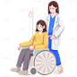 手绘医生病人轮椅输液