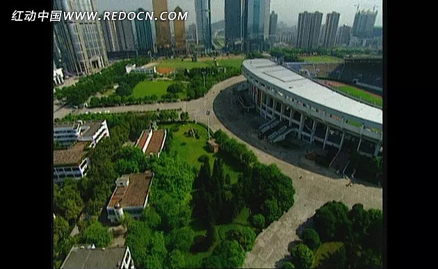 城市短片素材 中国广州天河体育中心鸟瞰绿...