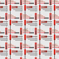 无缝几何图案在明亮的红色和灰色。多色交叉垂直和水平条在灯光背景上。时装设计的模板，纺织品，壁纸，现代