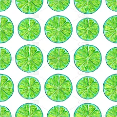 无缝模式与绿色石灰孤立在白色背景。水果背景织物，包装，壁纸设计。手绘奇异水果插画。
