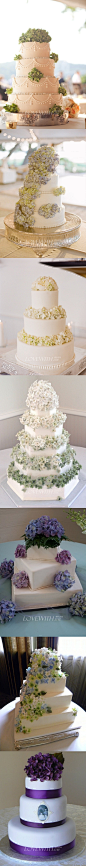 #婚礼布置#绣球花装饰的婚礼翻糖蛋糕,让本来非常简单的蛋糕制造出浪漫四溢的甜蜜氛围。 更多: http://www.lovewith.me/share/detail/all/29583