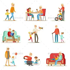 祖父和祖母花时间玩,插画图形Grandfather And Grandmother Spending Time Playing - Illustrations Graphics气球,胡子,自行车,书,电脑,吃饭,游戏,祖父,祖母,祖父,灰色的头发,爱好,操纵杆,休闲、模型、现代、户外、平面,玩,看书,屏幕显示,棒,平板电脑,教学技术,玩具,视频,散步 balloon, beard, bicycle, book, computer, eating, game, grandfather, grandmothe