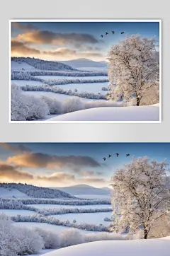 AI数字艺术冬季自然风景雪景摄影图