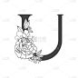 矢量,高雅,花,字母,脆弱,巨大的,英文字母U,花卉商,成一排,花