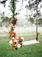 ADD diy <3 <3 www.customweddingprintables.com ...Wooden swing adorned with flowers