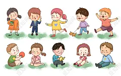 彩色卡通手绘可爱风格儿童小孩做游戏人物素材原创插画海报