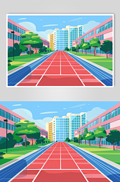 AI数字艺术扁平风校园球场操场插画-众图网