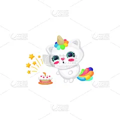 白色,可爱的,有角的,幸福,尾巴,小猫,猫,彩虹,独角兽,卡通