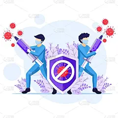 抗击病毒概念，医生和护士使用注射器抗击Covid-19冠状病毒插图