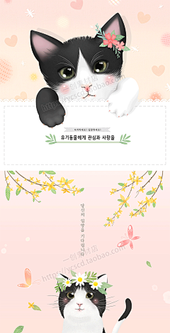 韩风时尚卡通可爱猫咪清新贺卡T桖印花贴图插画背景PSD分层素材-淘宝网