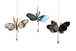 Italian Butterfly Hanging Lamp Silvered Glass aquamarine Hand Cast Body Crystal Handmade For Sale