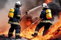 救援灭火消防员救火背影插画图片