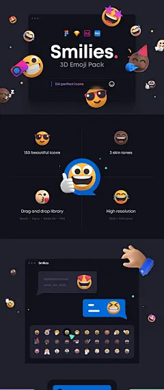时尚趣味潮流创意3D卡通emoji笑脸表情包png免抠icon图标设计素材 Smilies 3D Emoji Pack