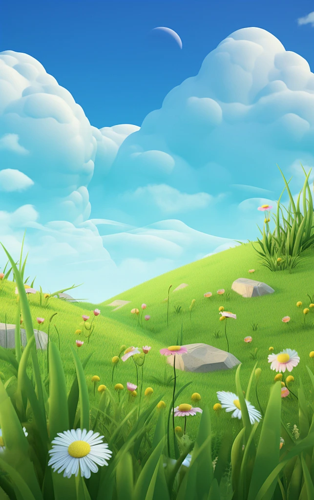 蓝天白云花朵植物草地