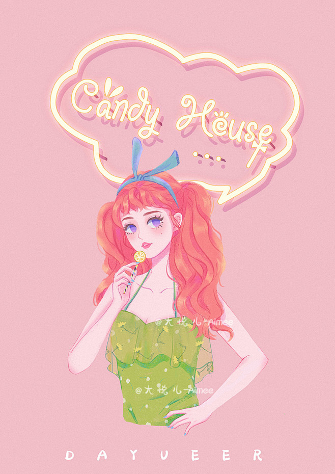 霓虹灯少女_大悦儿_Aimee__插画师...