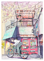 少年与自行车 Mateusz Urbanowicz 水彩插画欣赏 电影 温馨 水彩 日本 城市 卡通 分镜 