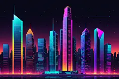 扁平风霓虹城市街道风景插画背景图