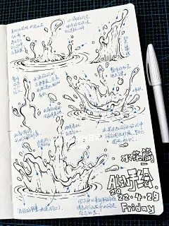 视觉传达设计考研手绘素材笔记-水花篇_1_Allen手绘日记_来自小红书网页版