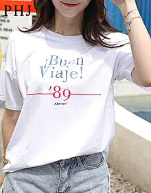 PHJ 宽松短袖女t恤2019新款女装韩版上衣宽松休闲棉质体恤衫女 YUE213 白色 XL