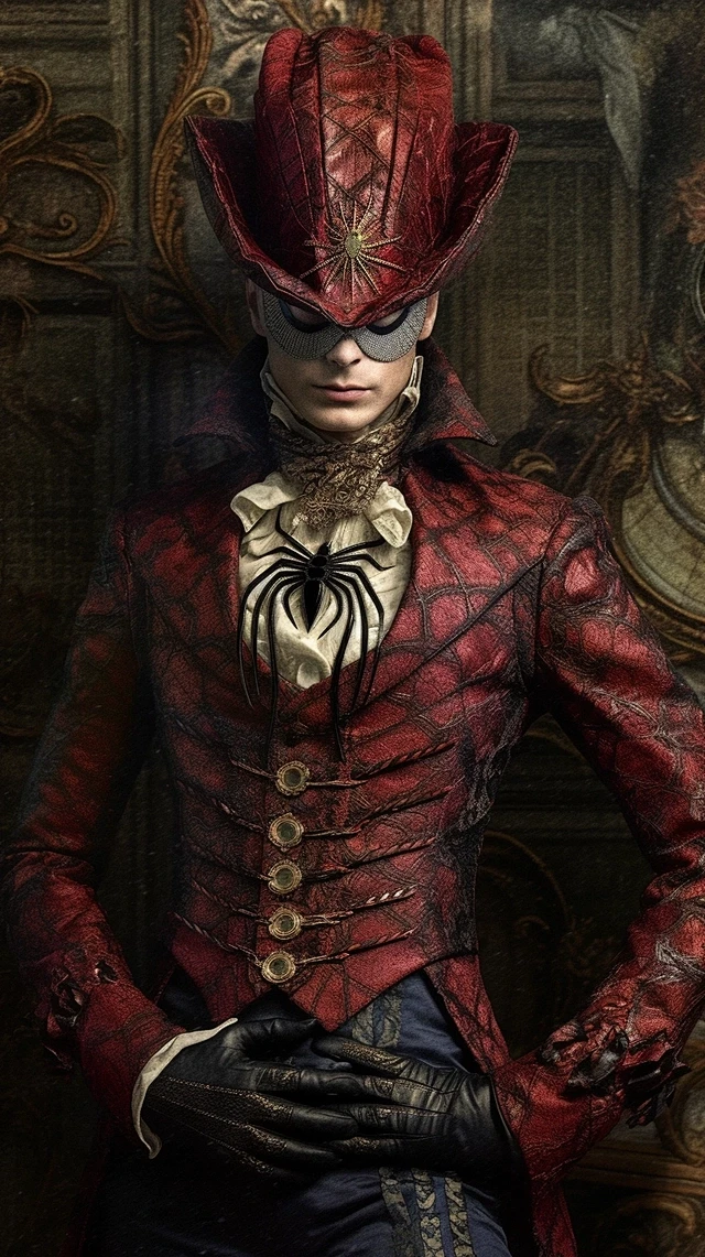Victorian spiderman, designed by lovecraftian tailor, in the style of ...