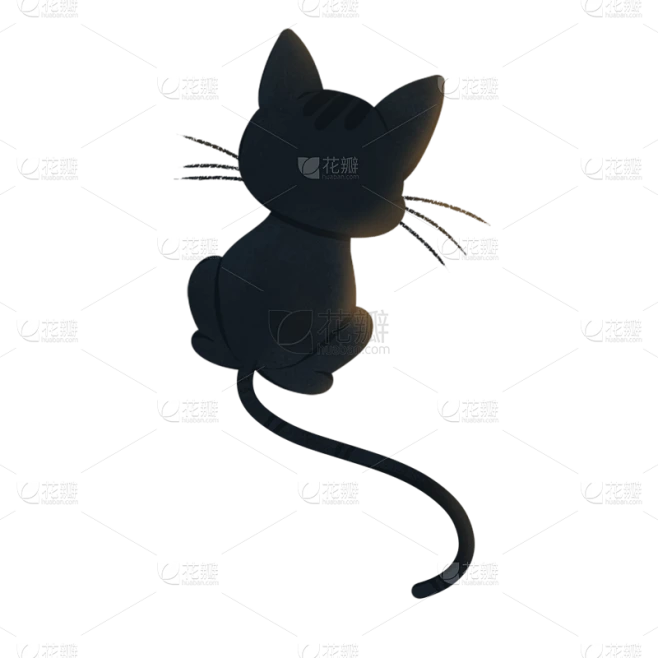 手绘万圣节黑色猫咪背影