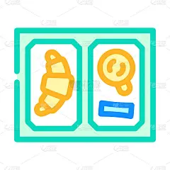托盘与航空食品颜色图标矢量插图