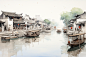 江南水乡插画绘画