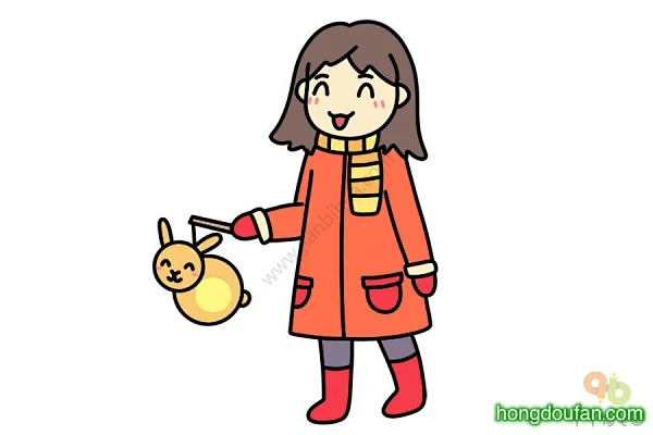 放花灯吃元宵收红包过大年！新年好卡通儿童简笔画-红豆饭小学生简笔画大全