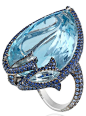 Ring from the Red Carpet collection in white gold 18ct set with a pear shaped aquamarine (58.44 cts), sapphires (5.73 cts), aquamarines and diamonds.@北坤人素材