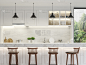 豪华白色厨房柜台3d渲染