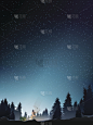 夜晚,星星,松木,透视图,垂直画幅,天空,星系,山,绘画插图,偏远的